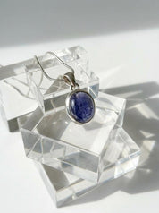 Iolite Sterling Silver Pendant Pleochroic Blue Oval 925