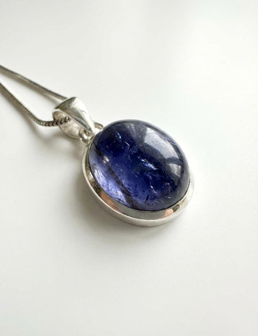 Iolite Sterling Silver Pendant Pleochroic Blue Oval 925