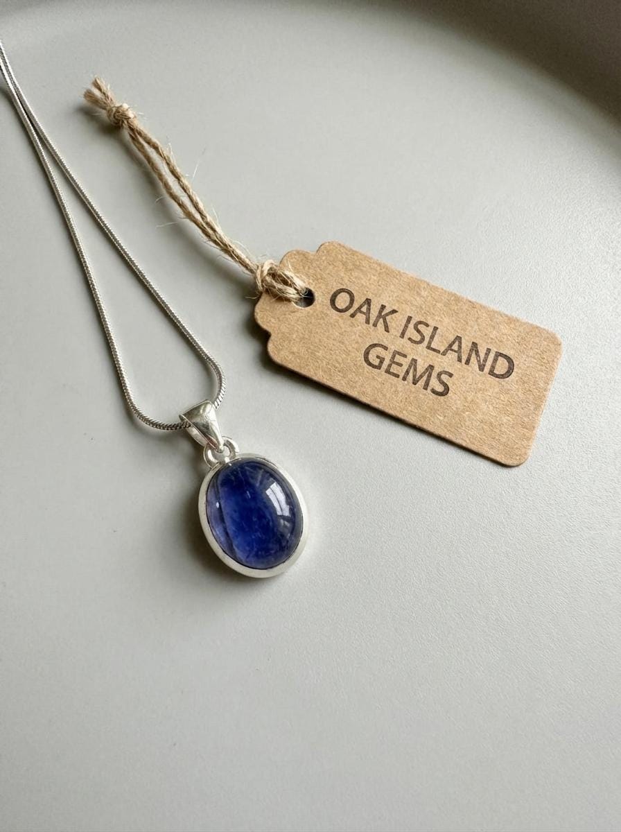 Iolite Sterling Silver Pendant Pleochroic Blue Oval 925