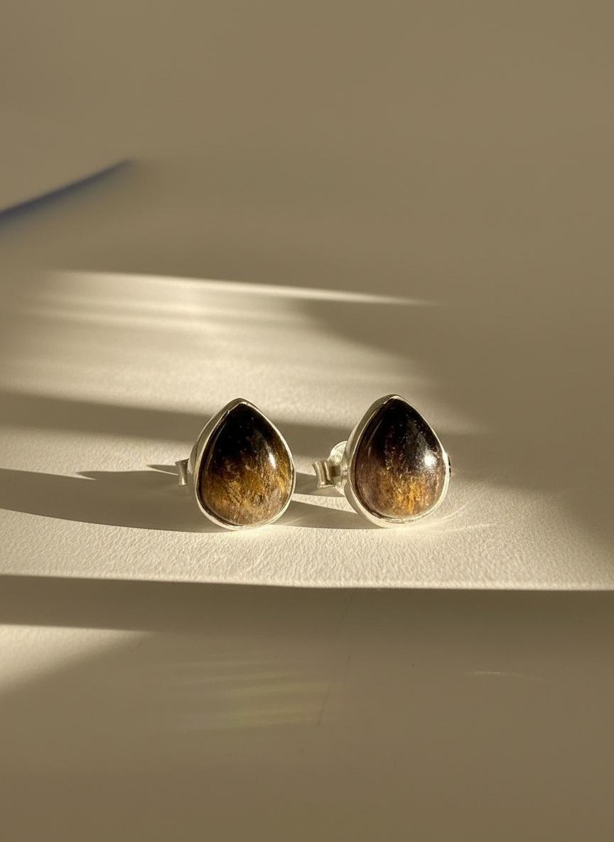 Blue John Teardrop Stud Earrings 10mm in 925 Sterling Silver