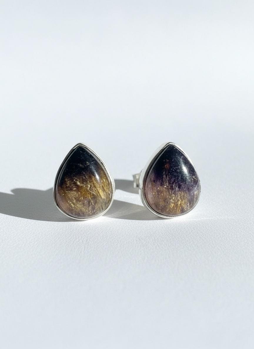 Blue John Teardrop Stud Earrings 10mm in 925 Sterling Silver