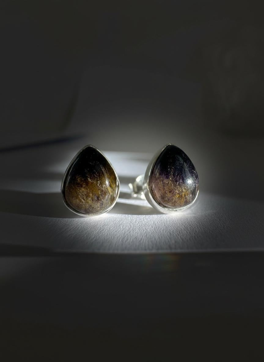 Blue John Teardrop Stud Earrings 10mm in 925 Sterling Silver