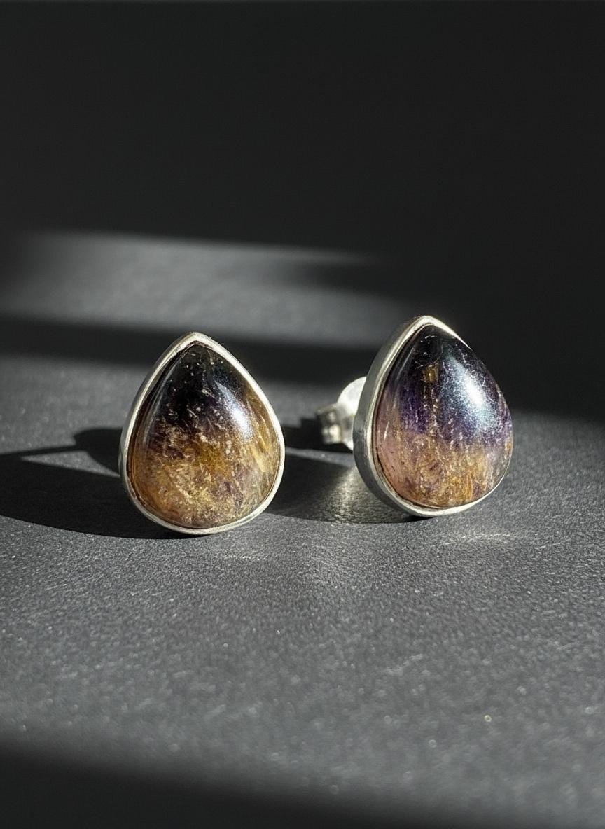 Blue John Teardrop Stud Earrings 10mm in 925 Sterling Silver