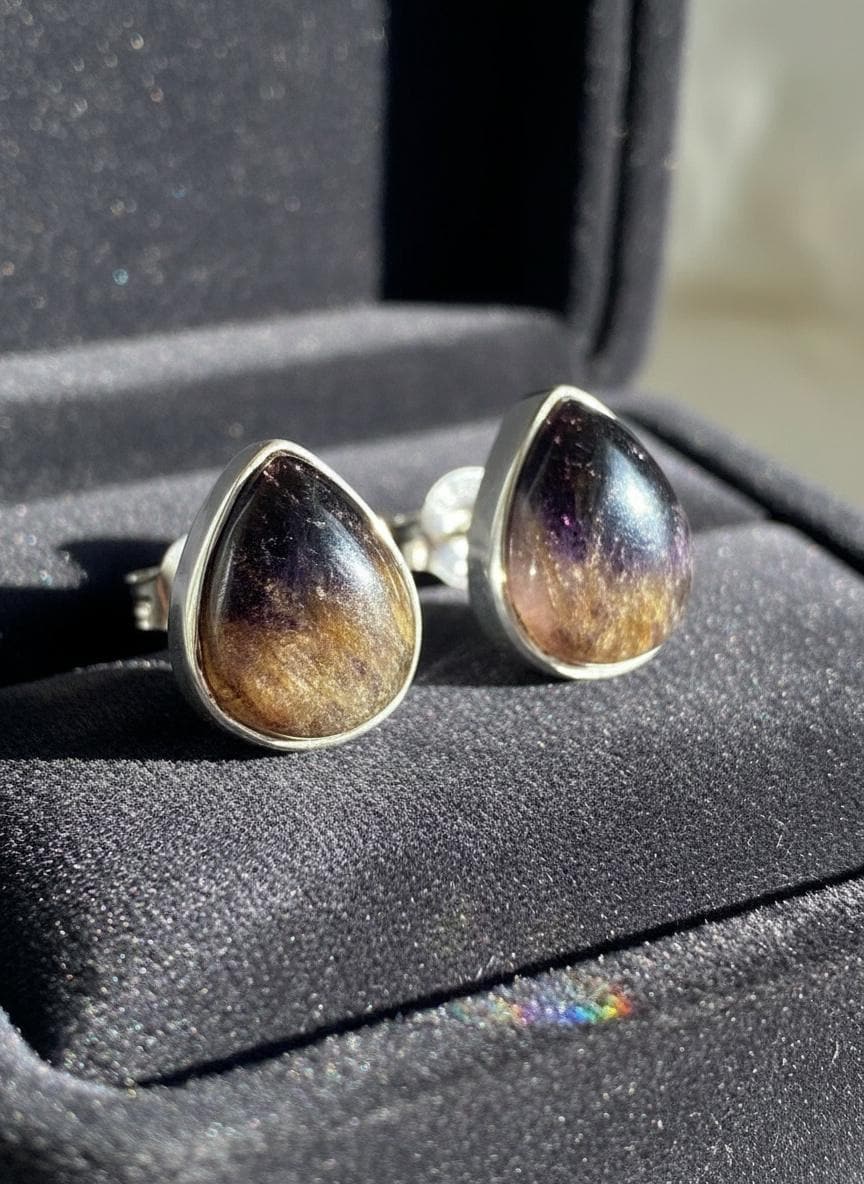 Blue John Teardrop Stud Earrings 10mm in 925 Sterling Silver