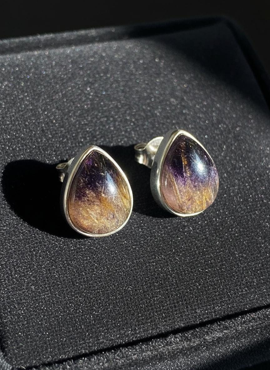 Blue John Teardrop Stud Earrings 10mm in 925 Sterling Silver