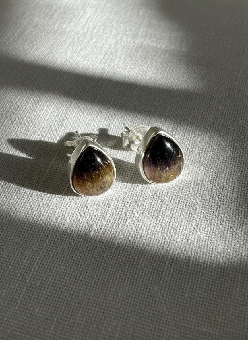 Blue John Teardrop Stud Earrings 10mm in 925 Sterling Silver