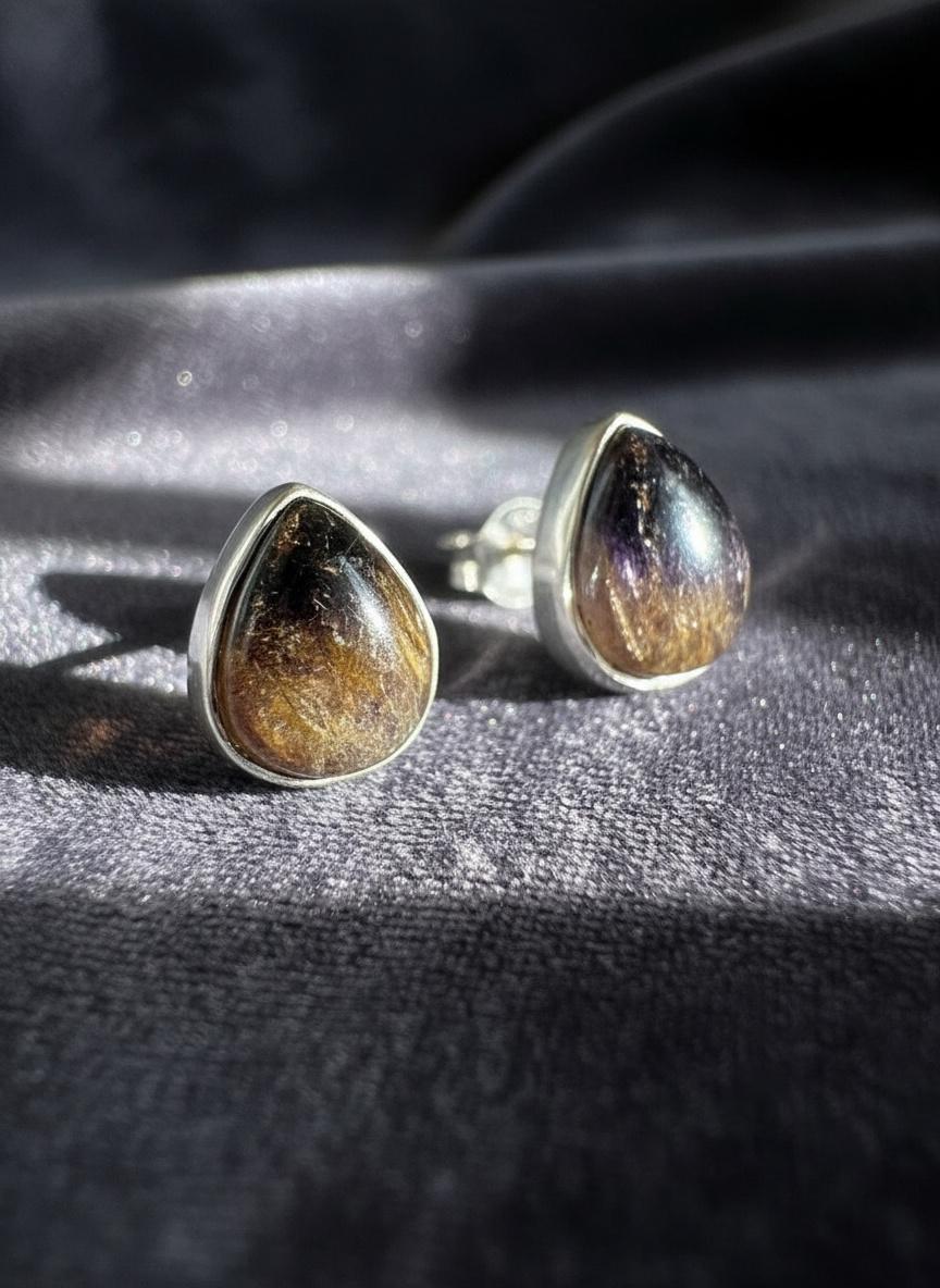 Blue John Teardrop Stud Earrings 10mm in 925 Sterling Silver