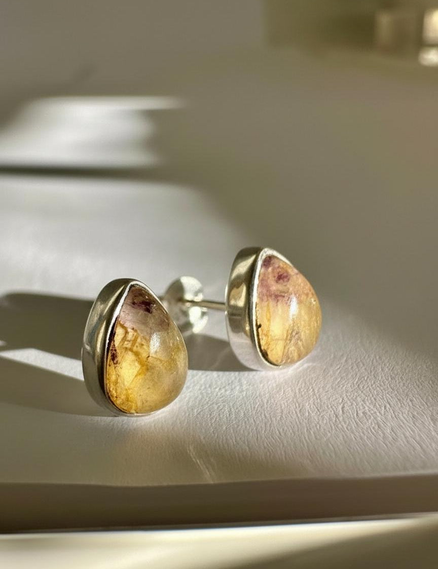 Blue John Teardrop Stud Earrings 9mm in 925 Sterling Silver