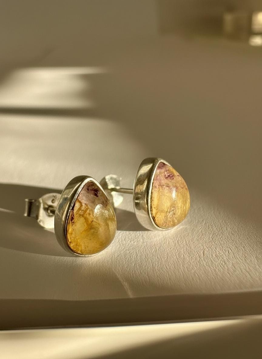 Blue John Teardrop Stud Earrings 9mm in 925 Sterling Silver