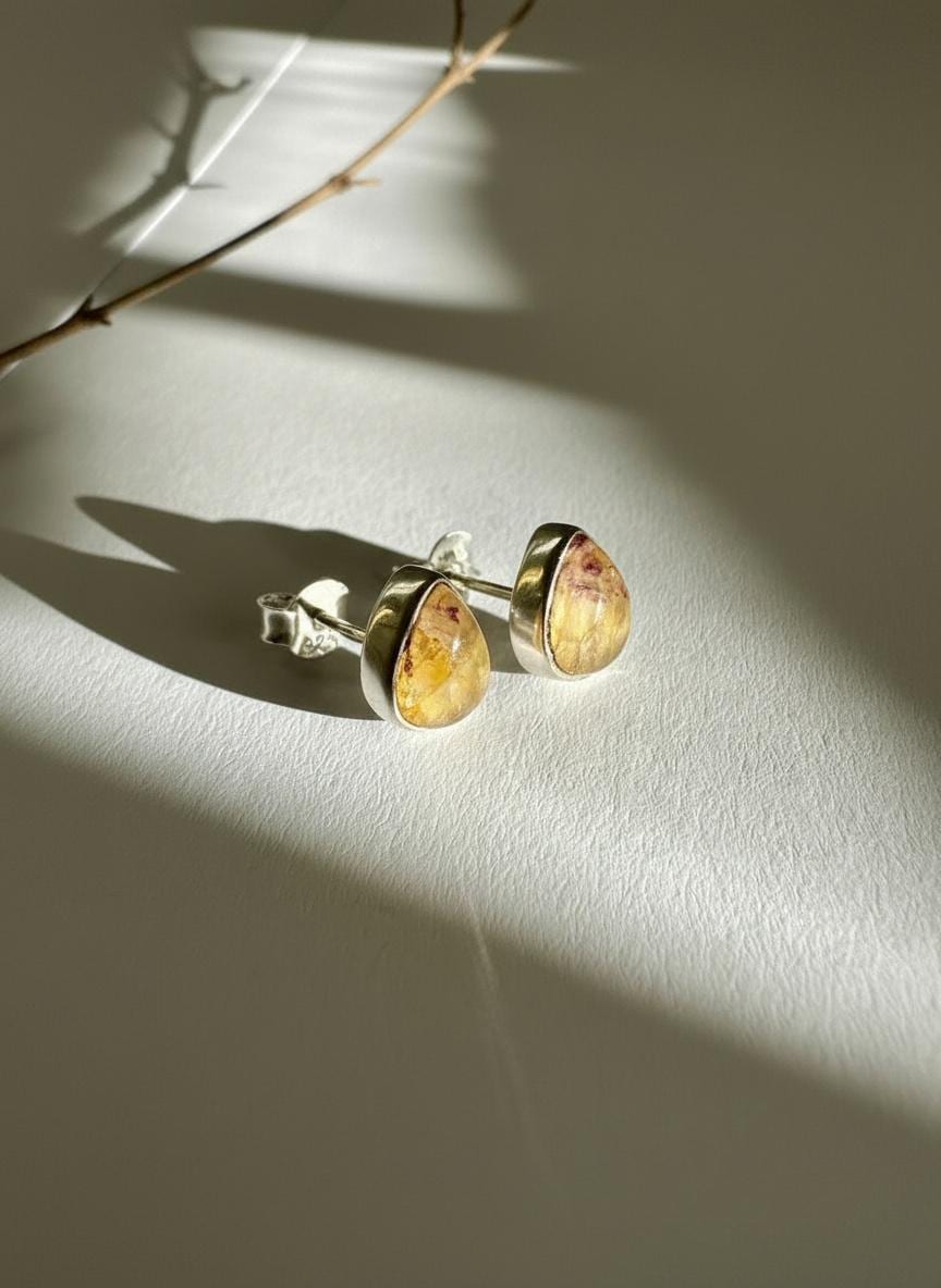 Blue John Teardrop Stud Earrings 9mm in 925 Sterling Silver