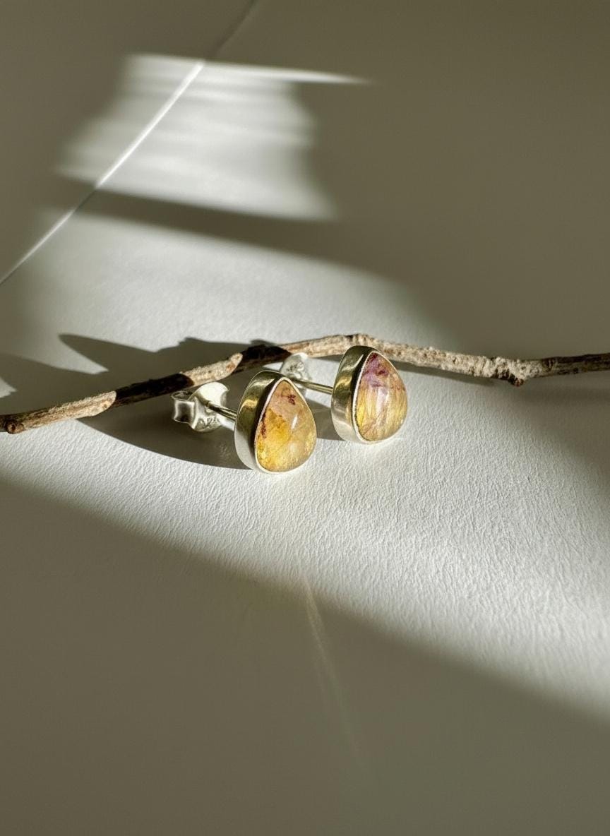 Blue John Teardrop Stud Earrings 9mm in 925 Sterling Silver