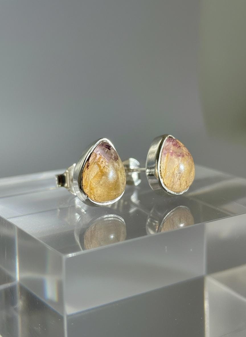 Blue John Teardrop Stud Earrings 9mm in 925 Sterling Silver