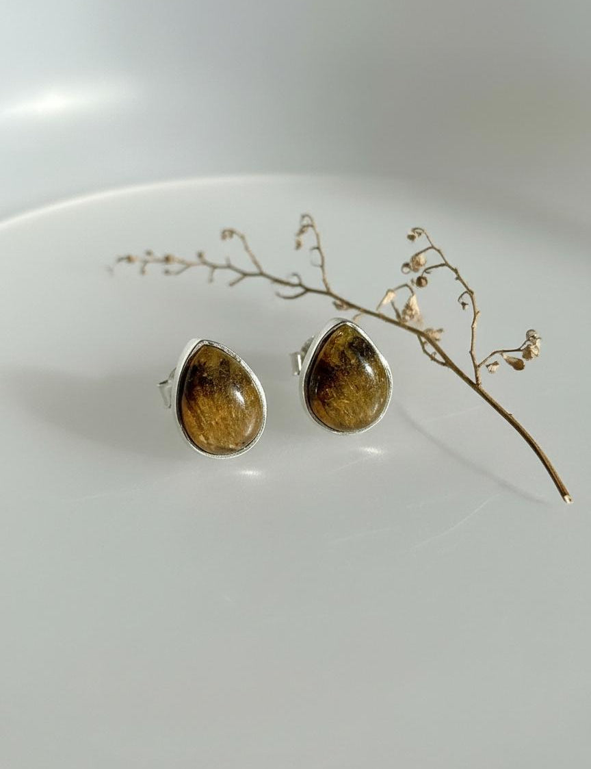 Blue John Teardrop Stud Earrings 10mm in 925 Sterling Silver