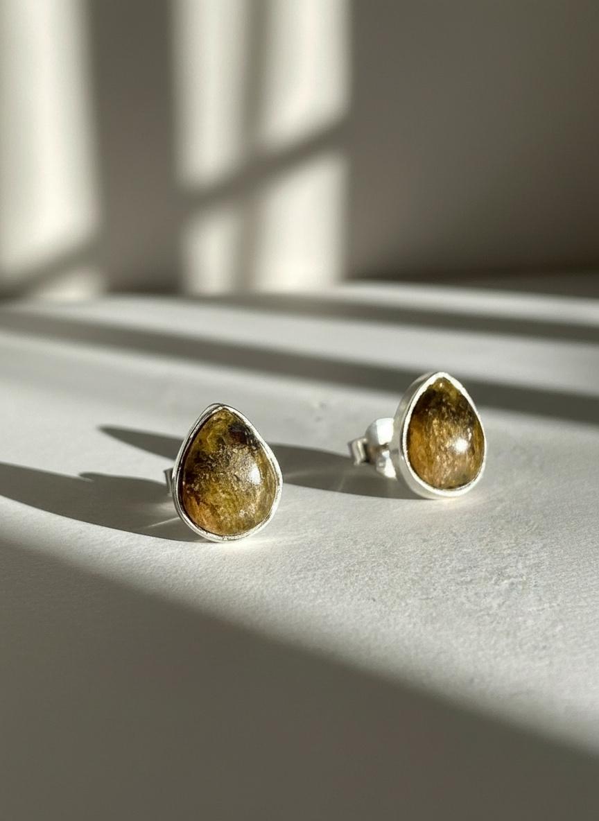 Blue John Teardrop Stud Earrings 10mm in 925 Sterling Silver