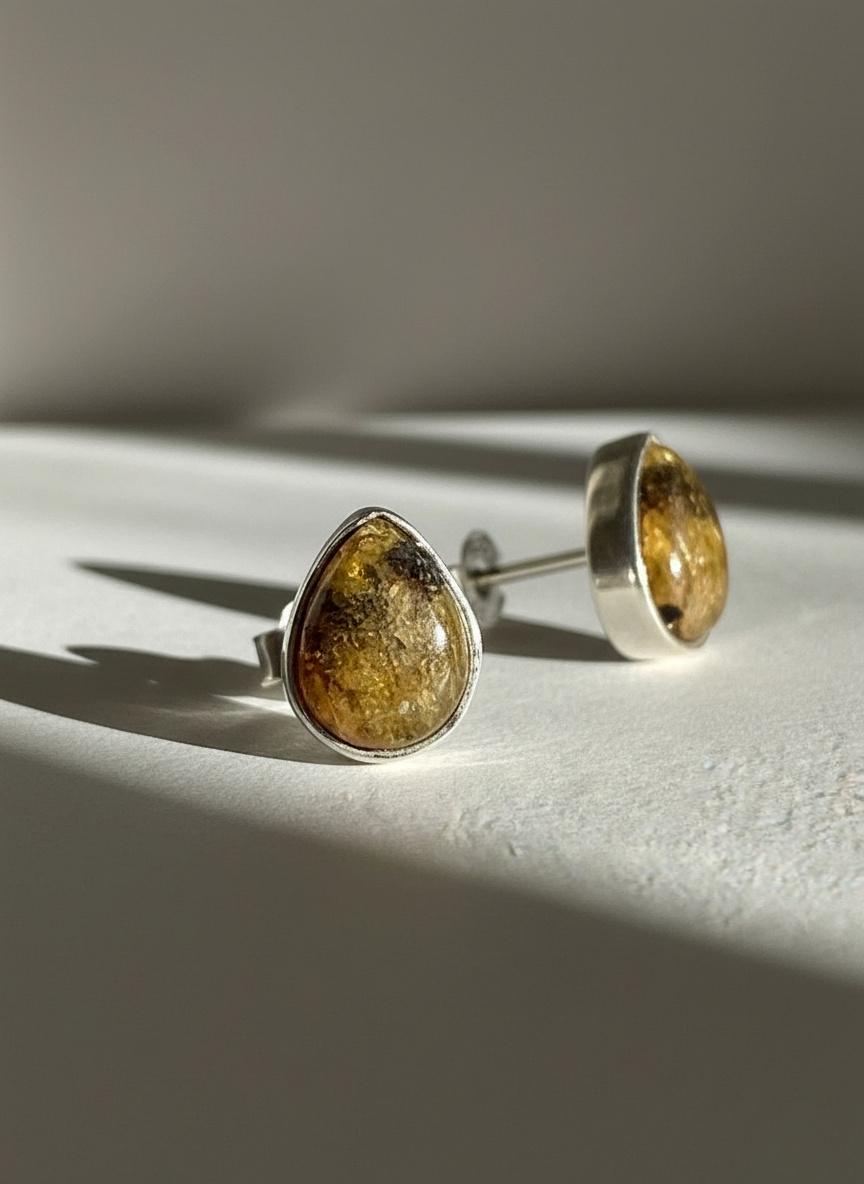 Blue John Teardrop Stud Earrings 10mm in 925 Sterling Silver