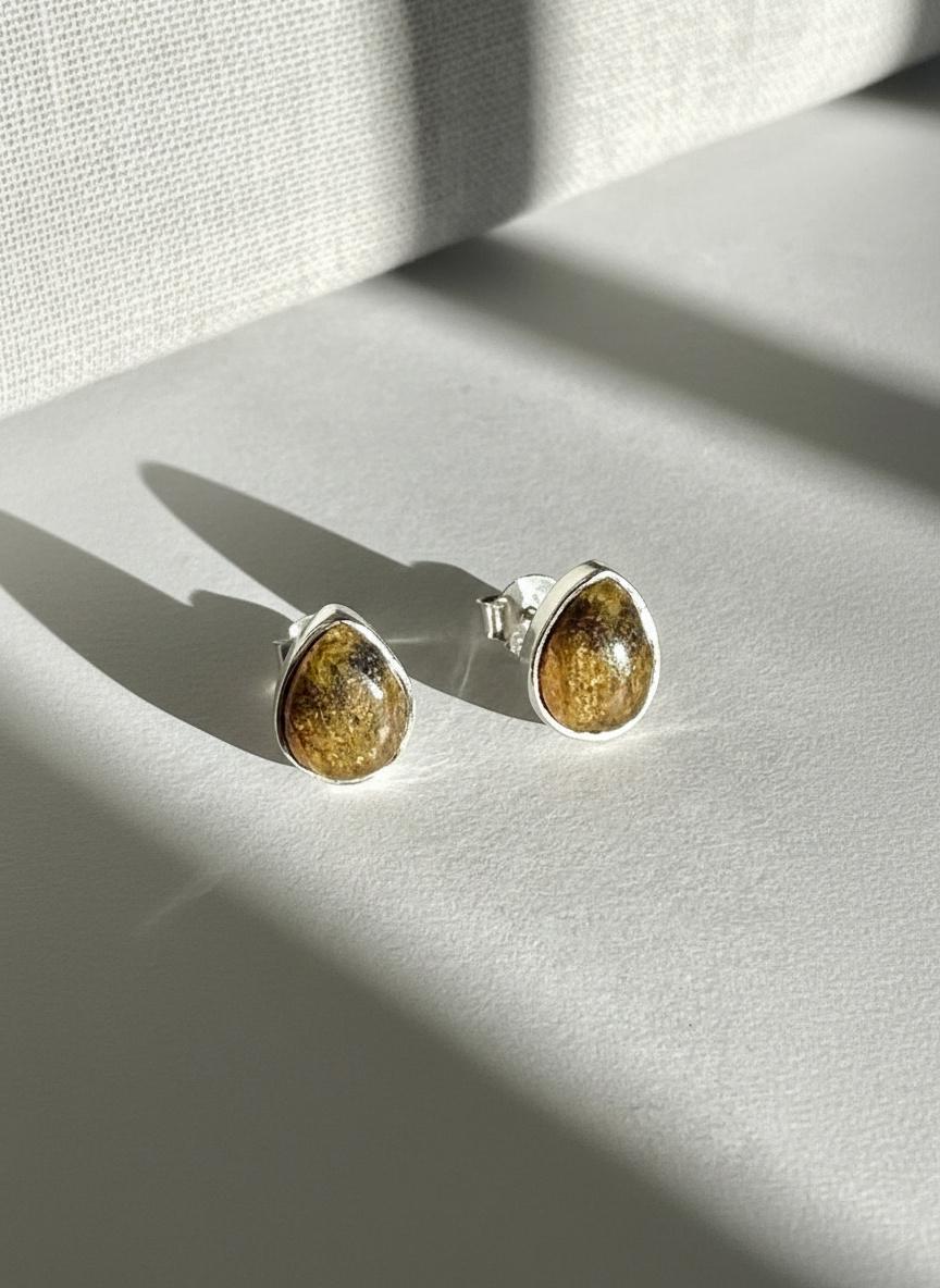 Blue John Teardrop Stud Earrings 10mm in 925 Sterling Silver