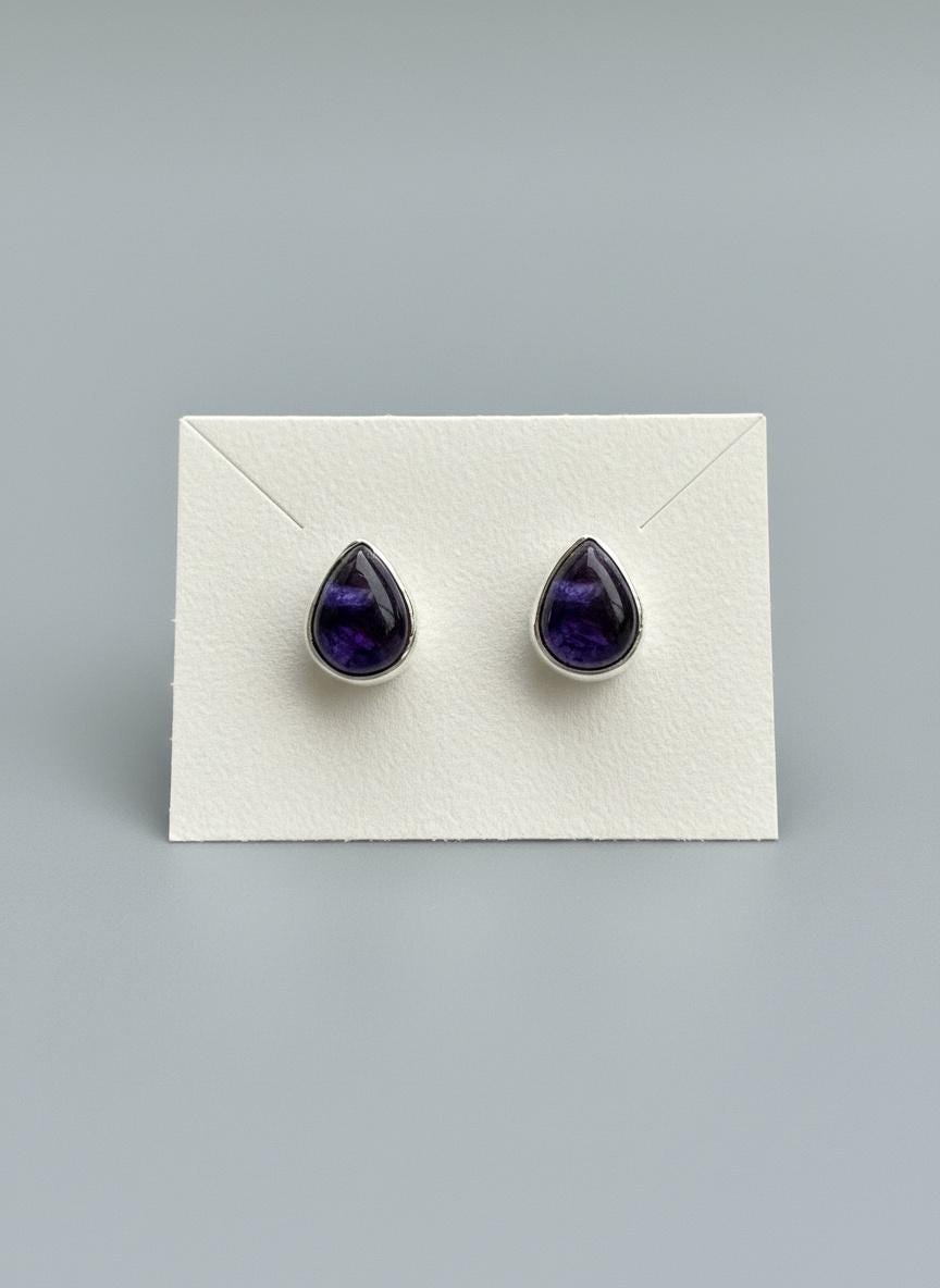Blue John Teardrop Stud Earrings 10mm x 8mm in 925 Sterling Silver