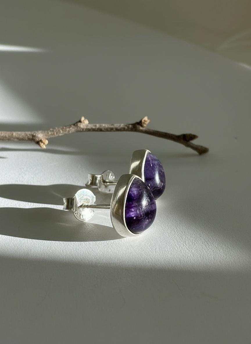Blue John Teardrop Stud Earrings 10mm x 8mm in 925 Sterling Silver