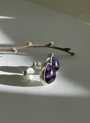 Blue John Teardrop Stud Earrings 10mm x 8mm in 925 Sterling Silver