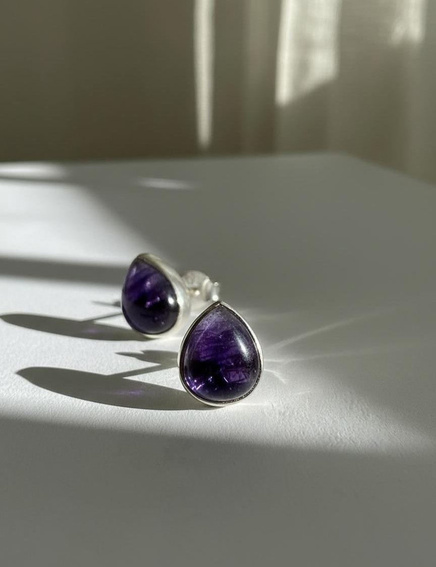 Blue John Teardrop Stud Earrings 10mm x 8mm in 925 Sterling Silver