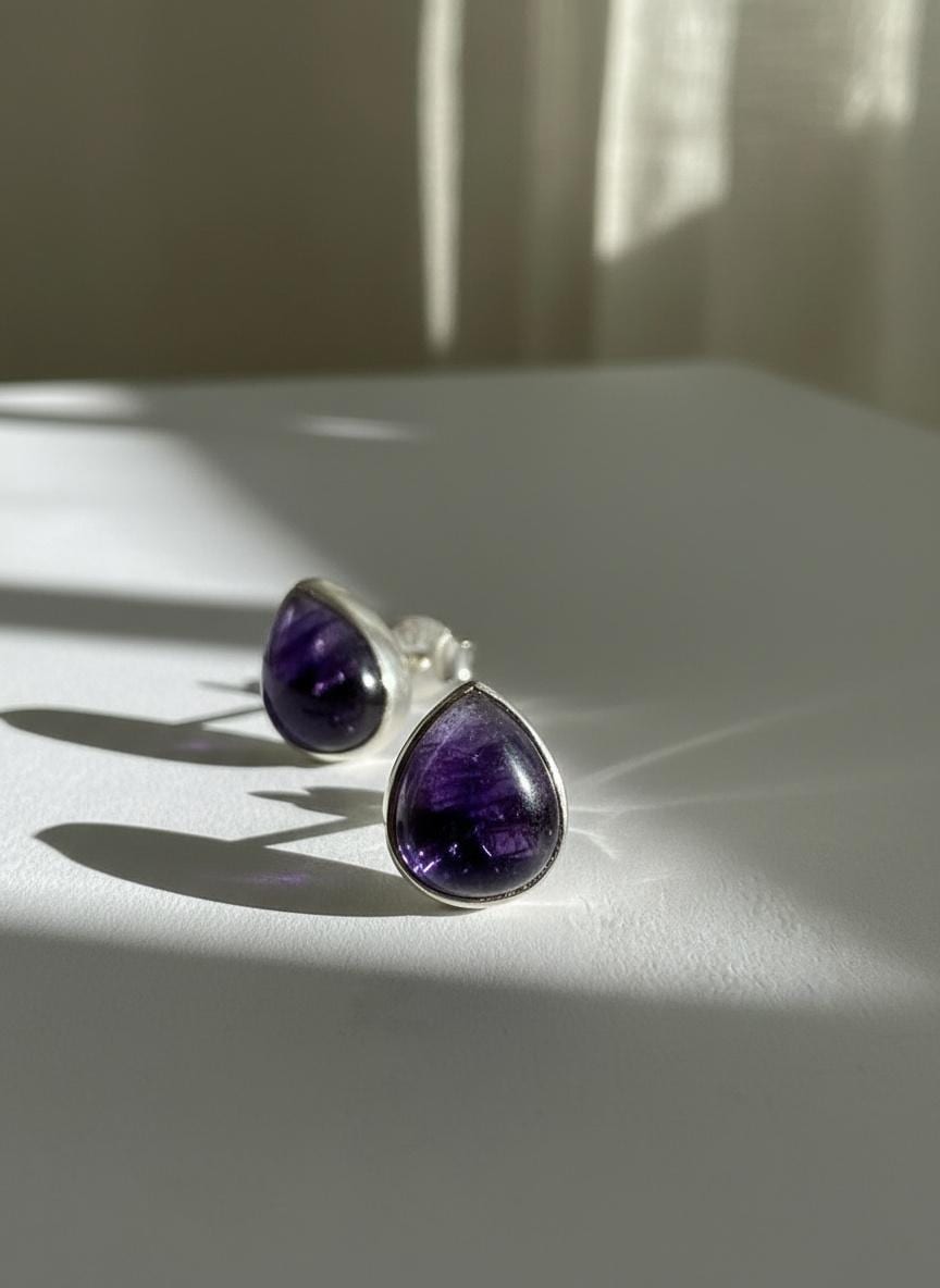 Blue John Teardrop Stud Earrings 10mm x 8mm in 925 Sterling Silver