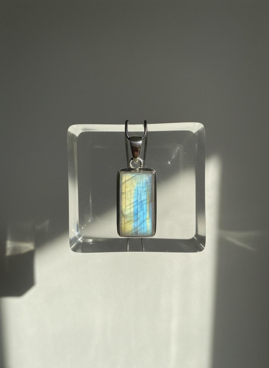 Faceted Blue Fire Moonstone Pendant: Sterling Silver, Handmade UK