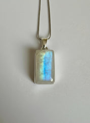 Faceted Blue Fire Moonstone Pendant: Sterling Silver, Handmade UK