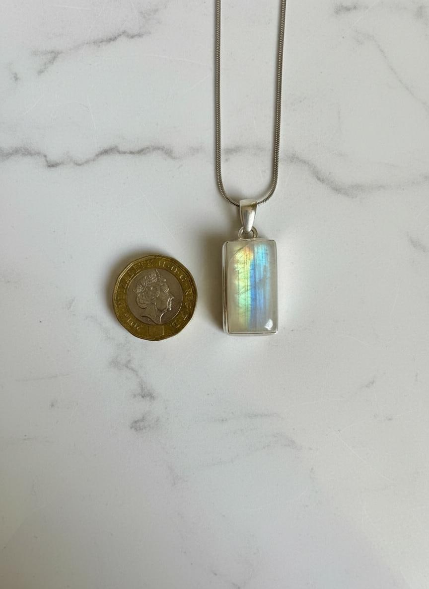 Faceted Blue Fire Moonstone Pendant: Sterling Silver, Handmade UK