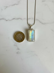 Faceted Blue Fire Moonstone Pendant: Sterling Silver, Handmade UK