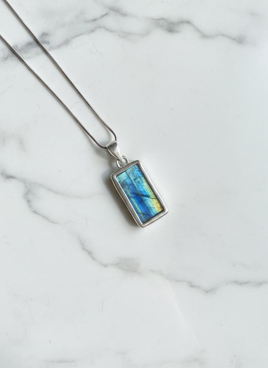 Faceted Blue Fire Moonstone Pendant: Sterling Silver, Handmade UK