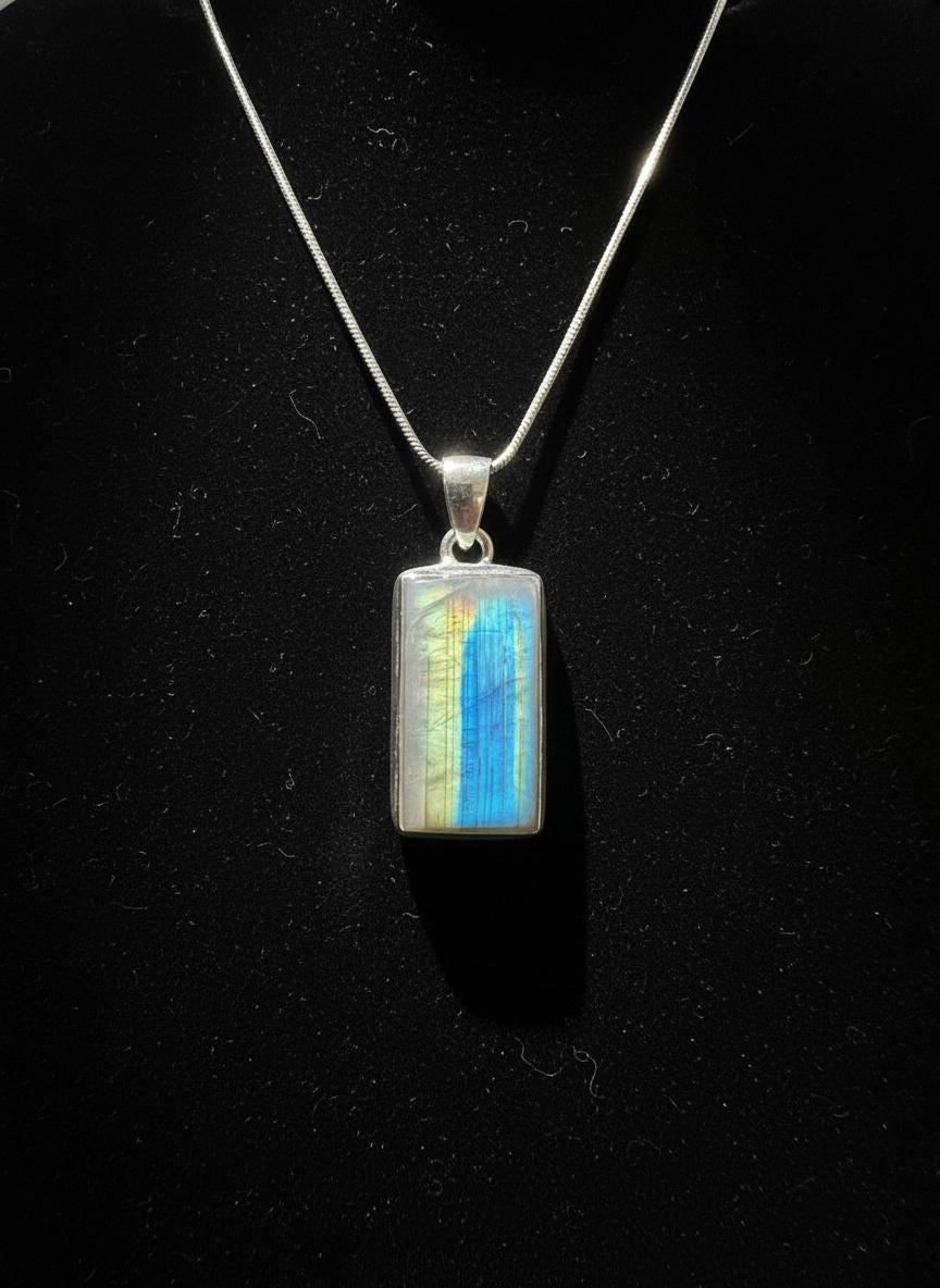 Faceted Blue Fire Moonstone Pendant: Sterling Silver, Handmade UK