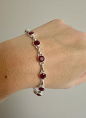 Ruby Sterling Silver Bracelet – 11 Gemstones, July Birthstone Gift