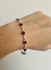 Ruby Sterling Silver Bracelet – 11 Gemstones, July Birthstone Gift