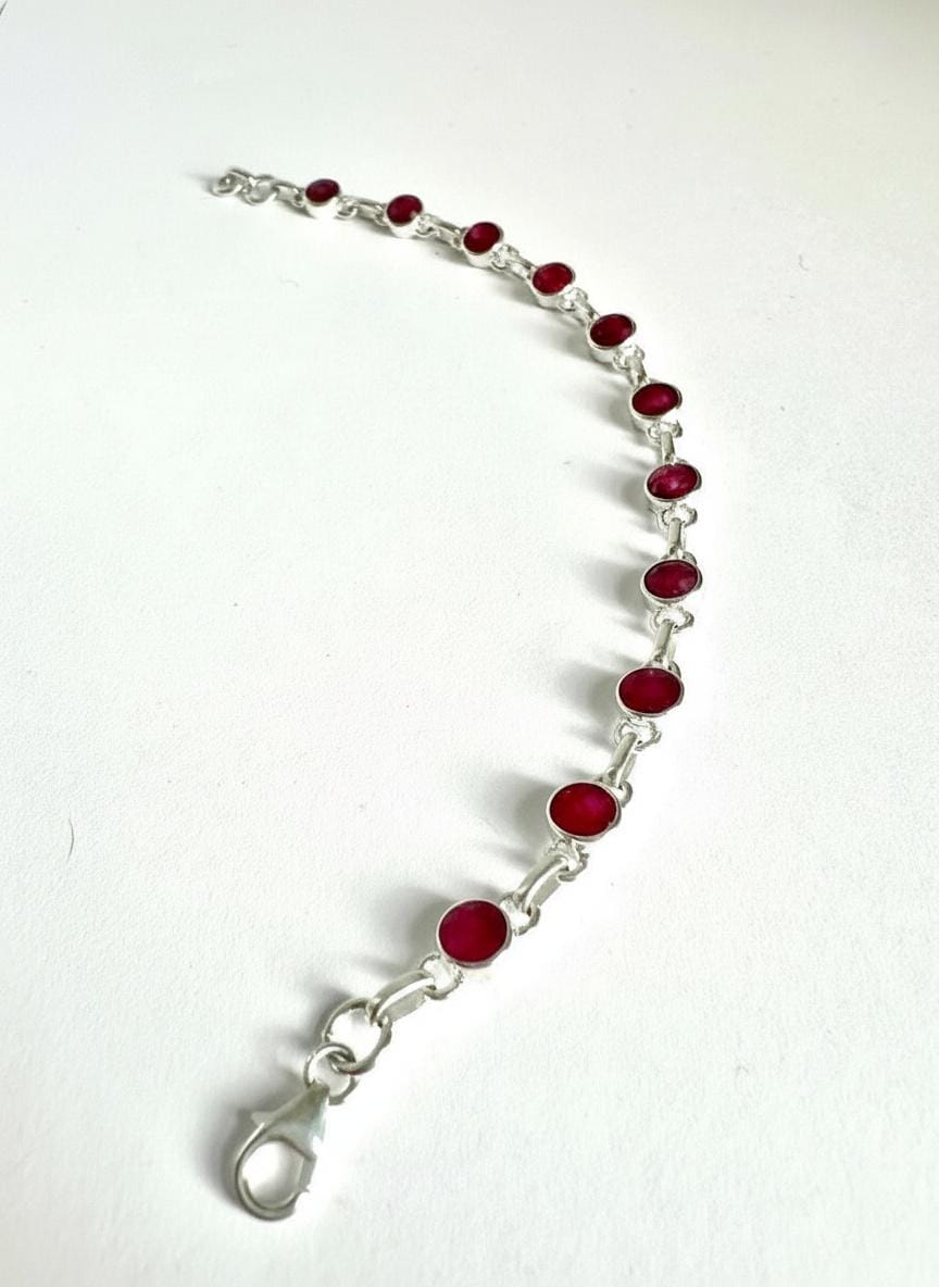 Ruby Sterling Silver Bracelet – 11 Gemstones, July Birthstone Gift