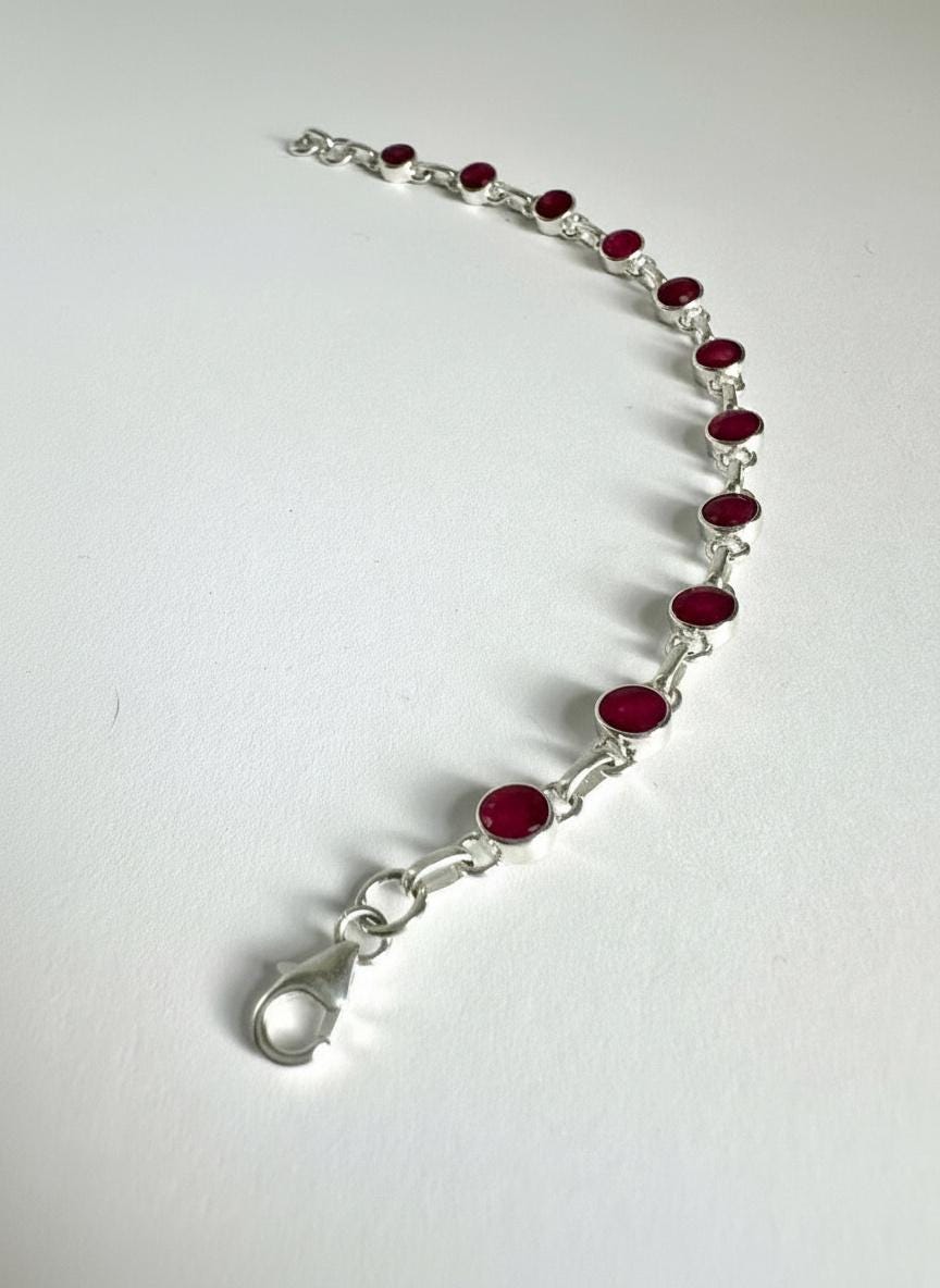 Ruby Sterling Silver Bracelet – 11 Gemstones, July Birthstone Gift