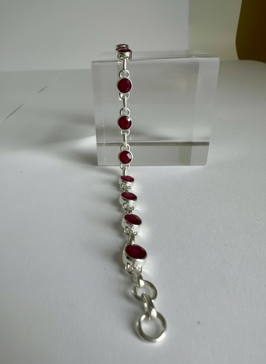 Ruby Sterling Silver Bracelet – 11 Gemstones, July Birthstone Gift