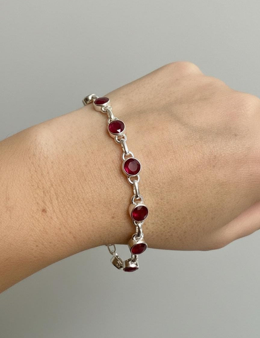 Ruby Sterling Silver Bracelet – 11 Gemstones, July Birthstone Gift