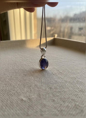 Iolite Sterling Silver Pendant Pleochroic Blue Oval 925 Handmade UK
