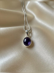 Iolite Sterling Silver Pendant Pleochroic Blue Oval 925 Handmade UK