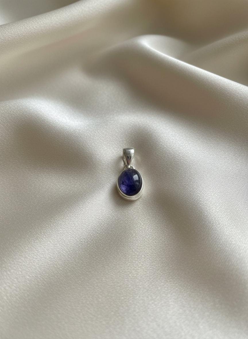 Iolite Sterling Silver Pendant Pleochroic Blue Oval 925 Handmade UK