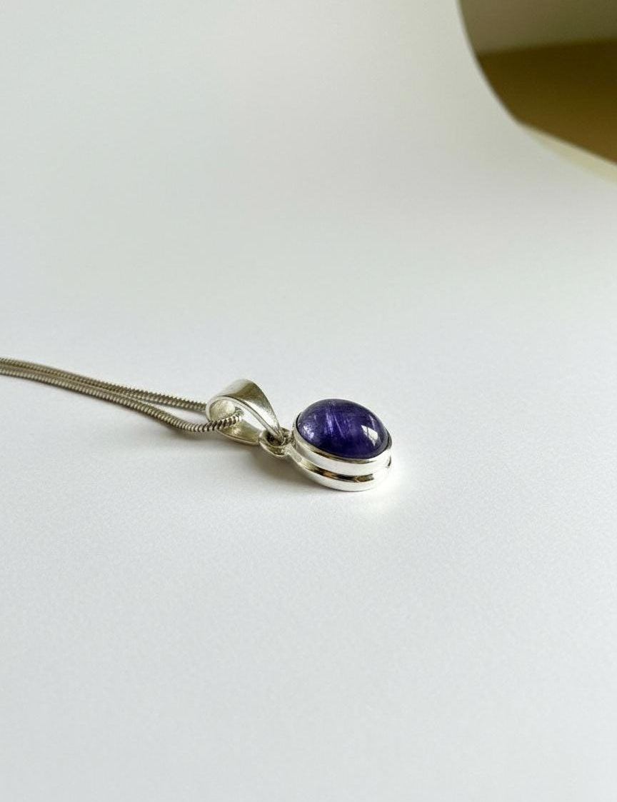 Iolite Sterling Silver Pendant Pleochroic Blue Oval 925 Handmade UK