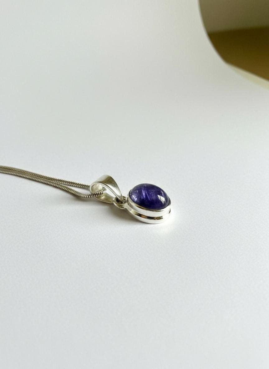 Iolite Sterling Silver Pendant Pleochroic Blue Oval 925 Handmade UK