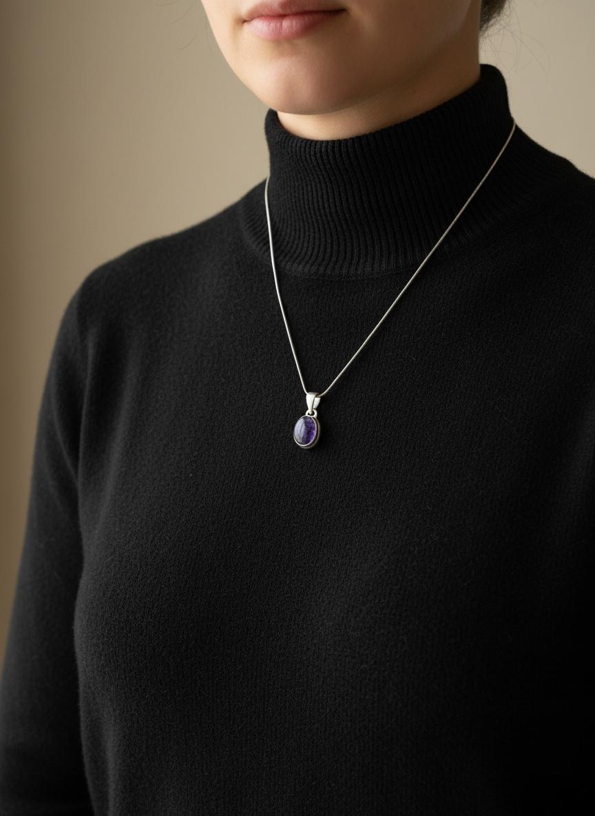 Iolite Sterling Silver Pendant Pleochroic Blue Oval 925 Handmade UK