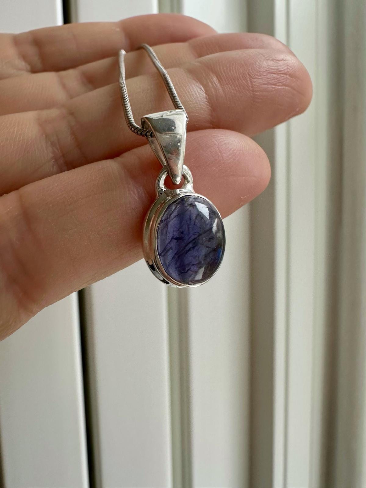 Iolite Sterling Silver Pendant Pleochroic Blue Oval 925 Handmade UK