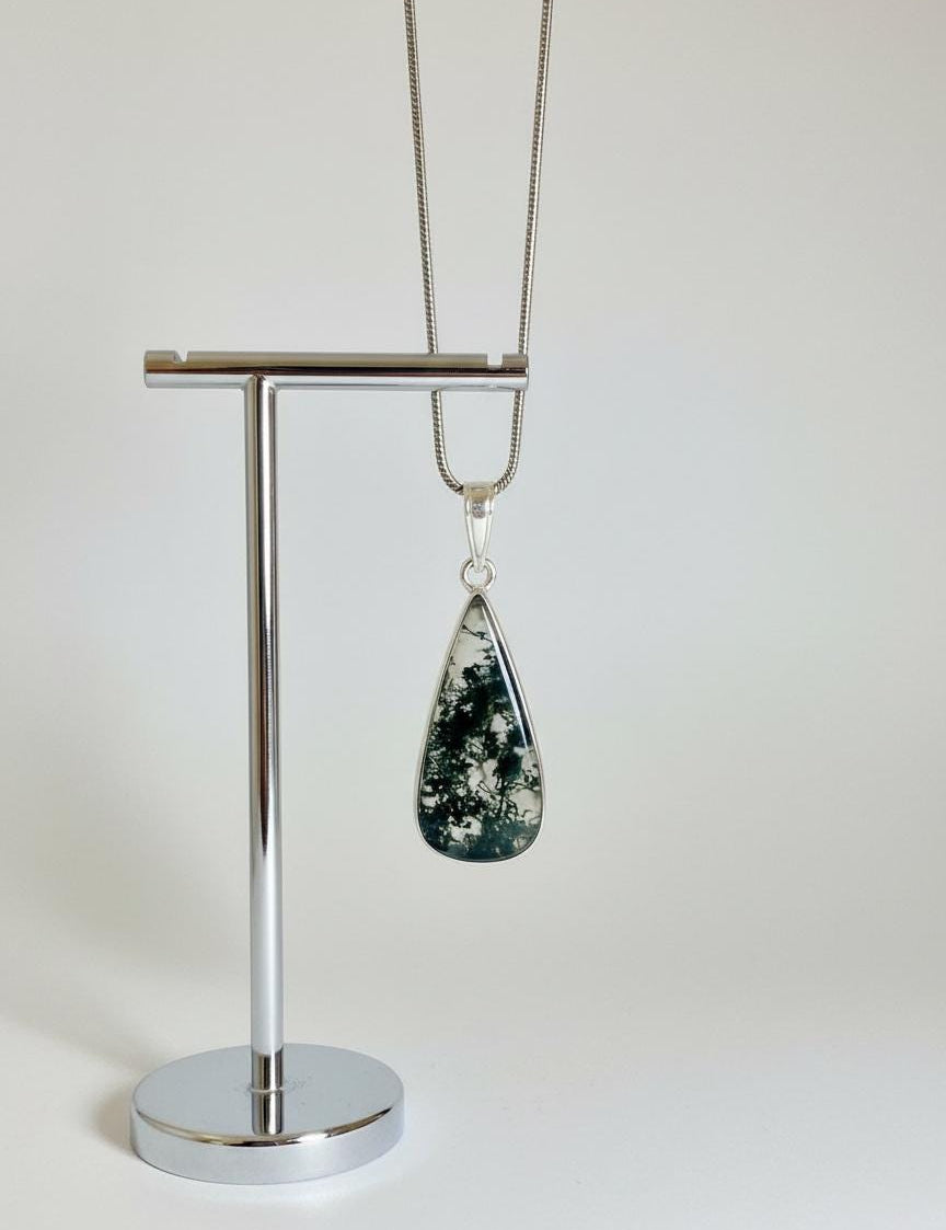 Moss Agate Teardrop Pendant 925 Sterling Silver