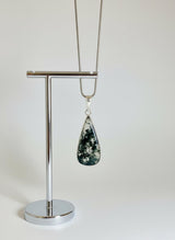 Moss Agate Teardrop Pendant 925 Sterling Silver