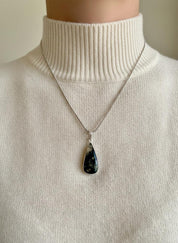 Moss Agate Teardrop Pendant 925 Sterling Silver