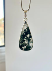 Moss Agate Teardrop Pendant 925 Sterling Silver