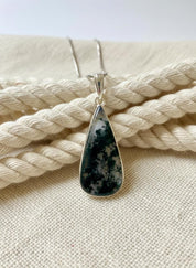 Moss Agate Teardrop Pendant 925 Sterling Silver