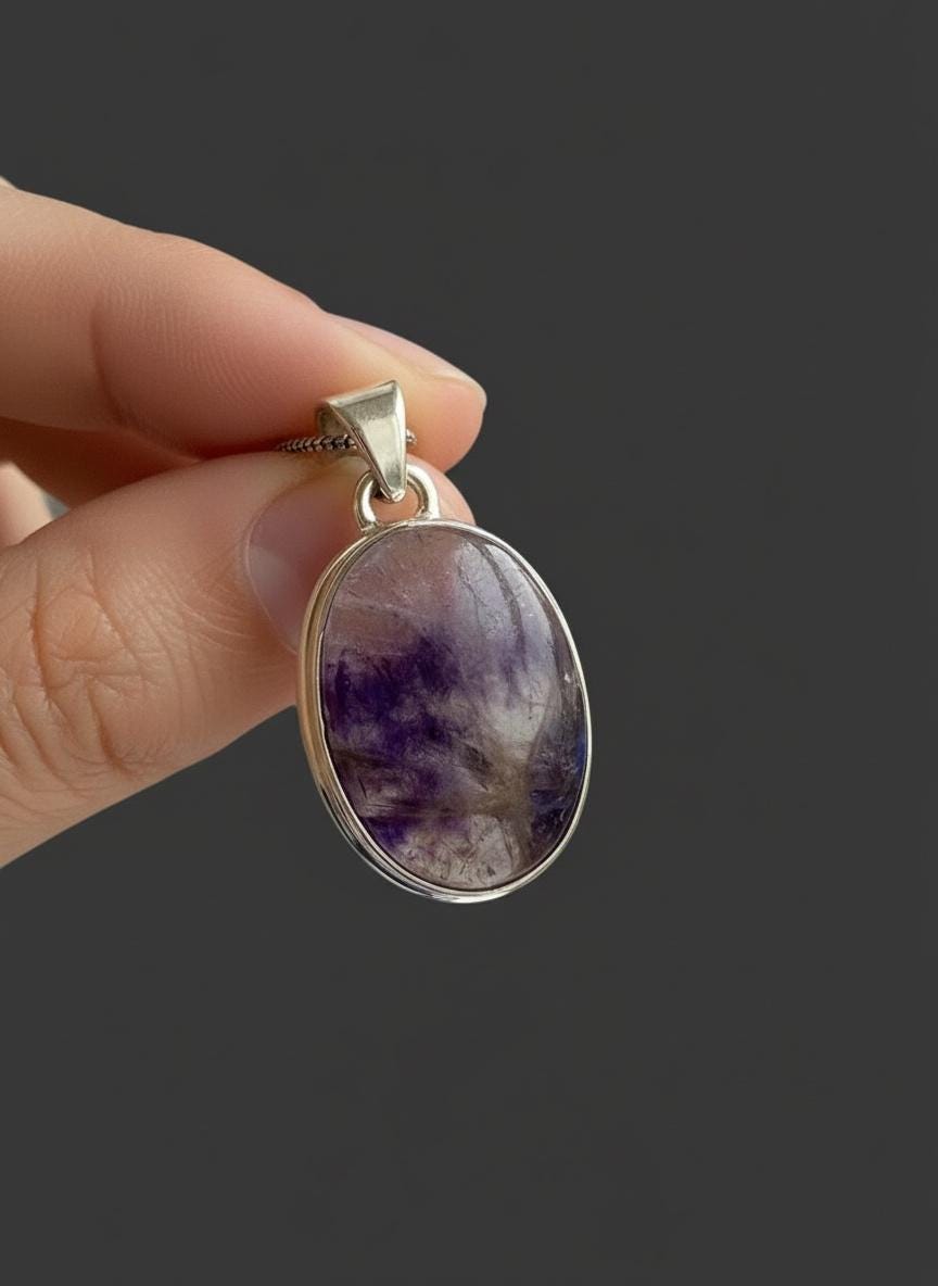 Blue John Oval Sterling Silver Pendant, Derbyshire Spar